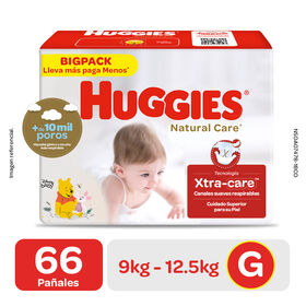 Pañal Huggies Natural Care Xtracare Big Talla G 66 unid