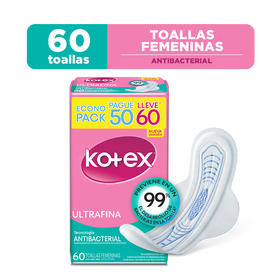 Toalla Higiénica Kotex Ultrafina Antibacterial 60 unid
