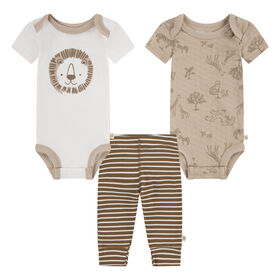 Conjunto 2 Bodies y Pantalón Niño Marrón Sabana 9m