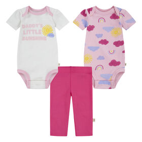 Conjunto 2 Bodies y Pantalón Niña Rosado Nuboso 9m