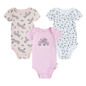 Pack de 3 Bodies Niña Zebra Rosada 6m